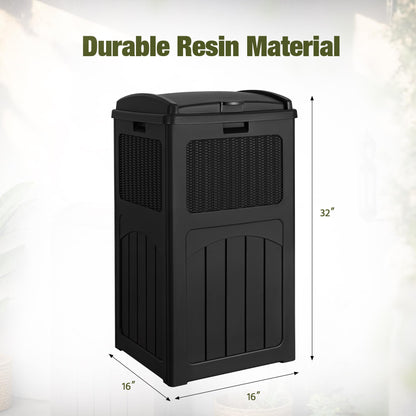 33 Gallon Outdoor Trash Can – Hideaway Resin Waste Bin, Waterproof, Tiered Lid, Patio Deck Backyard Garbage Container