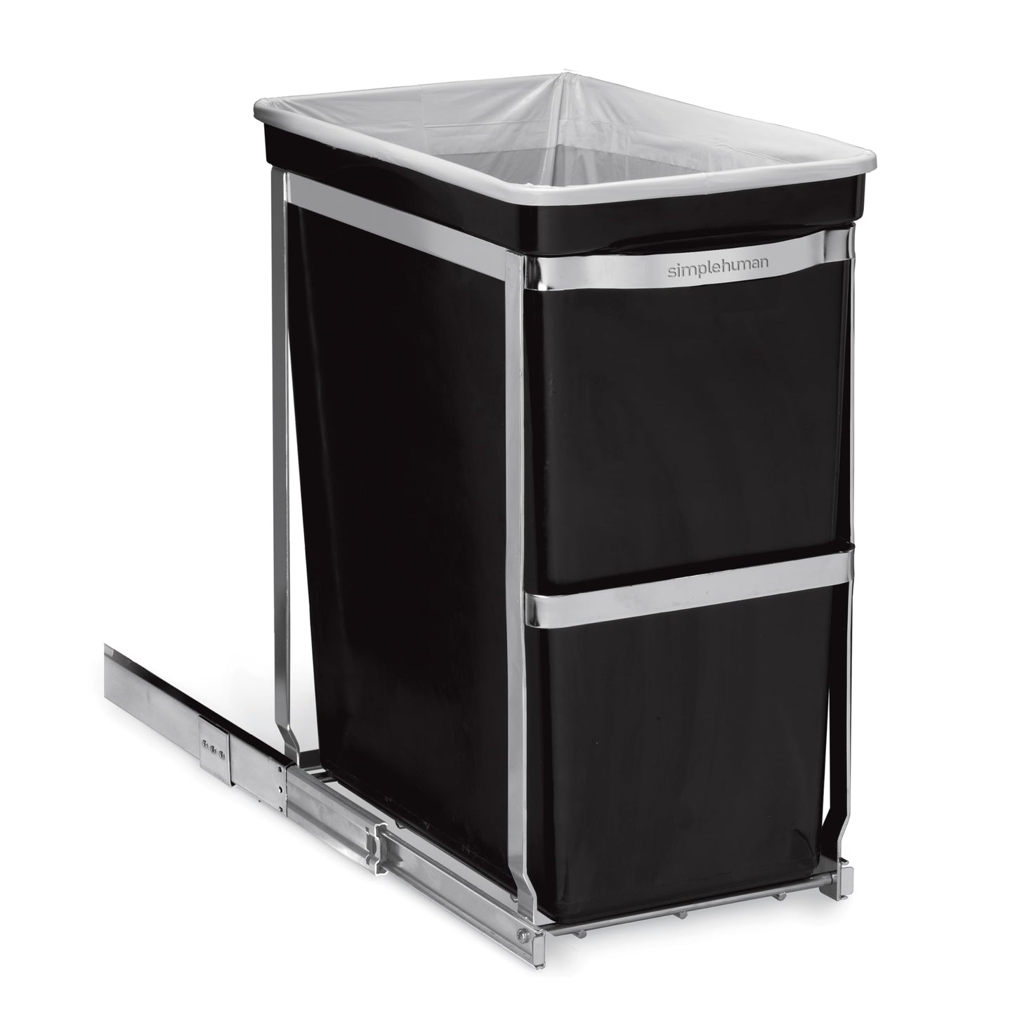 Dual Compartment Pull-Out Trash Can – Under Counter Kitchen Recycling & Waste Bin System, Soft-Close Sliding