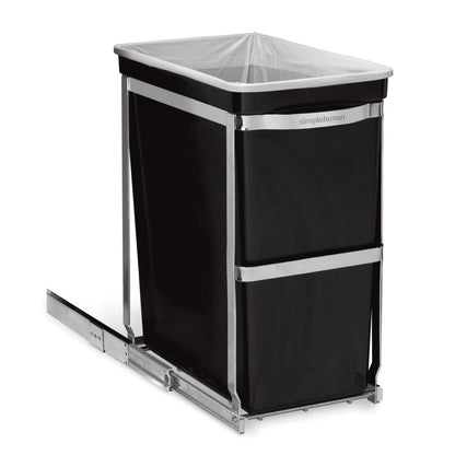 Dual Compartment Pull-Out Trash Can – Under Counter Kitchen Recycling & Waste Bin System, Soft-Close Sliding