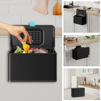 Hanging Stainless Steel Trash Can – With Lid & Inner Bucket, Wall Mount Kitchen Waste Bin