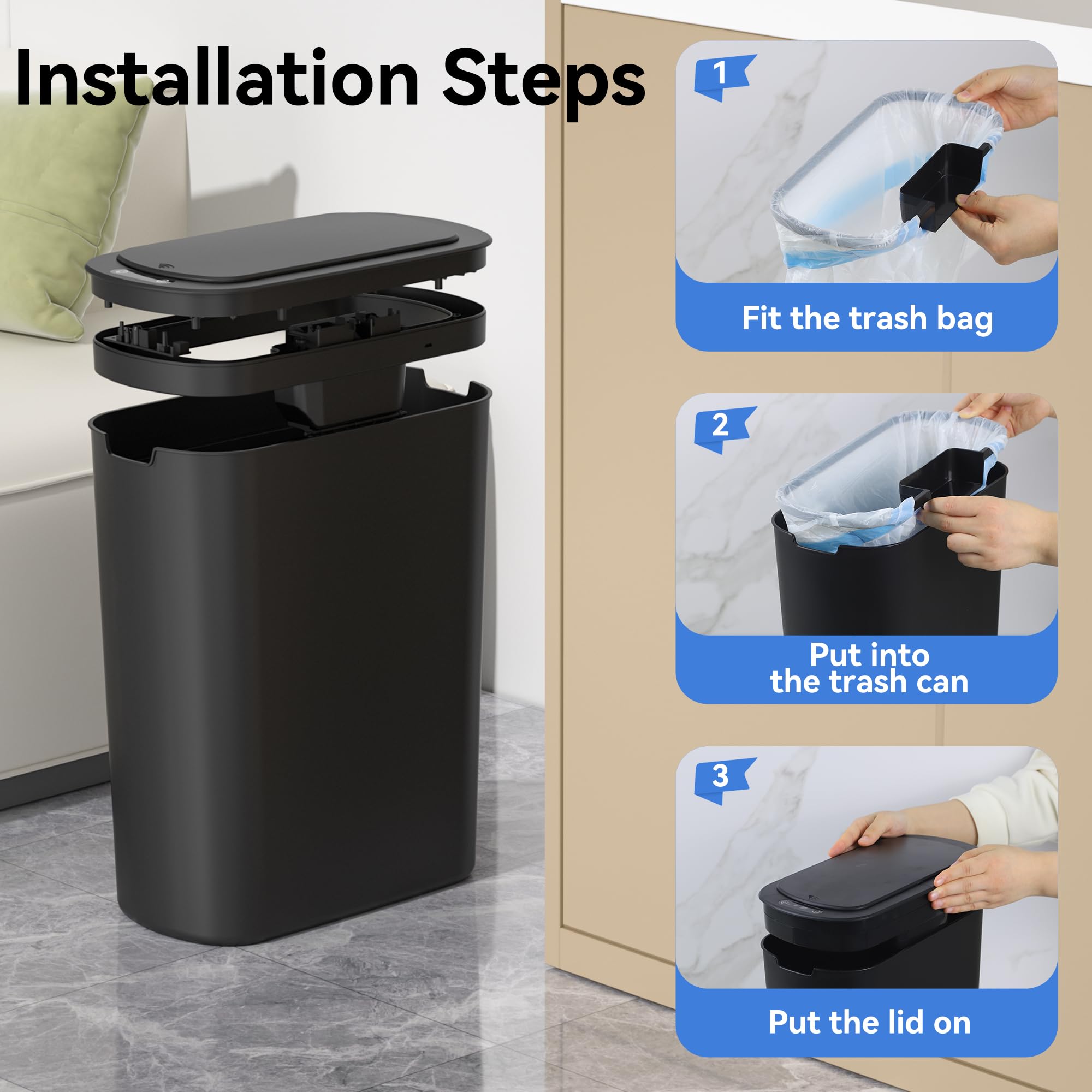 Bathroom Smart Trash Can – 5 Gallon / 18L, Touchless Motion Sensor, Slim Narrow Design, Lid, Home Office Bedroom RV
