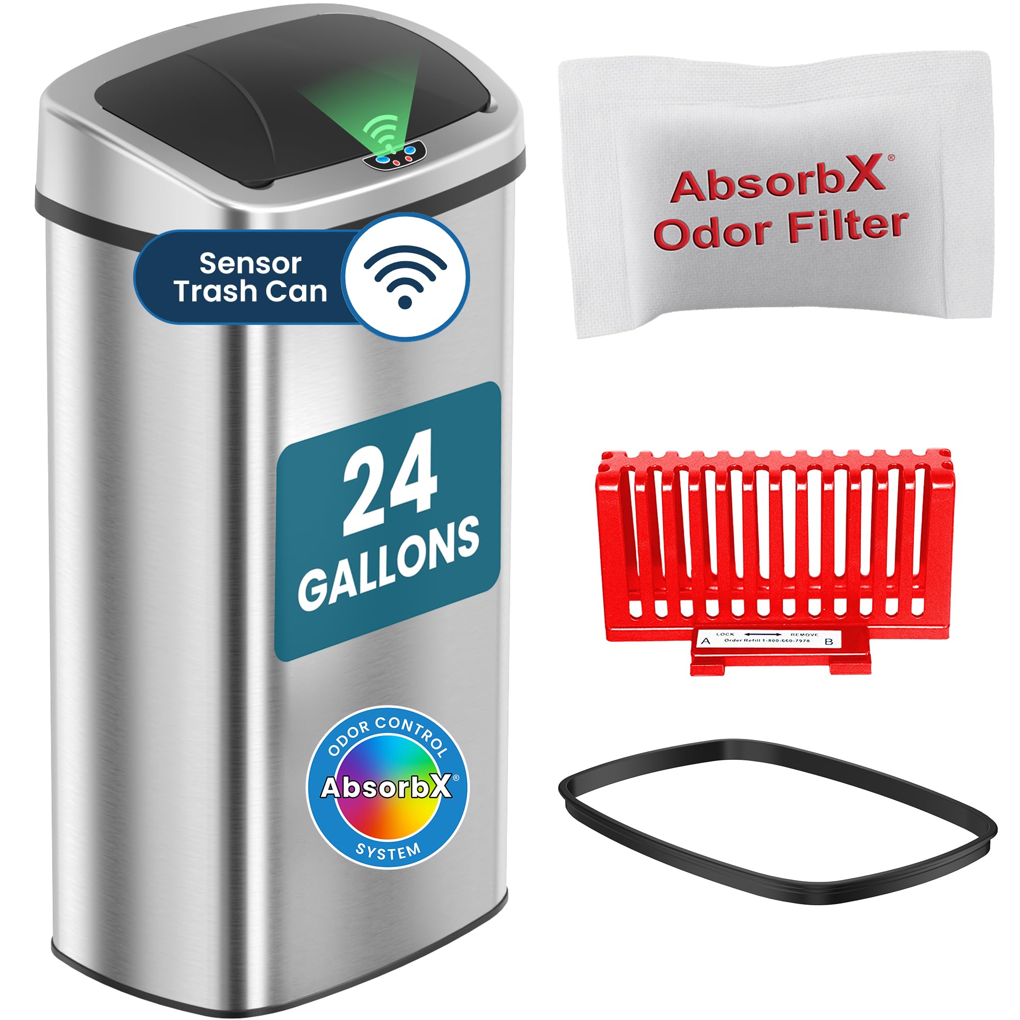 13 Gallon Oval Smart Sensor Trash Can – 50L, Odor Filter, Stainless Steel, Motion Activated, Soft-Close Lid