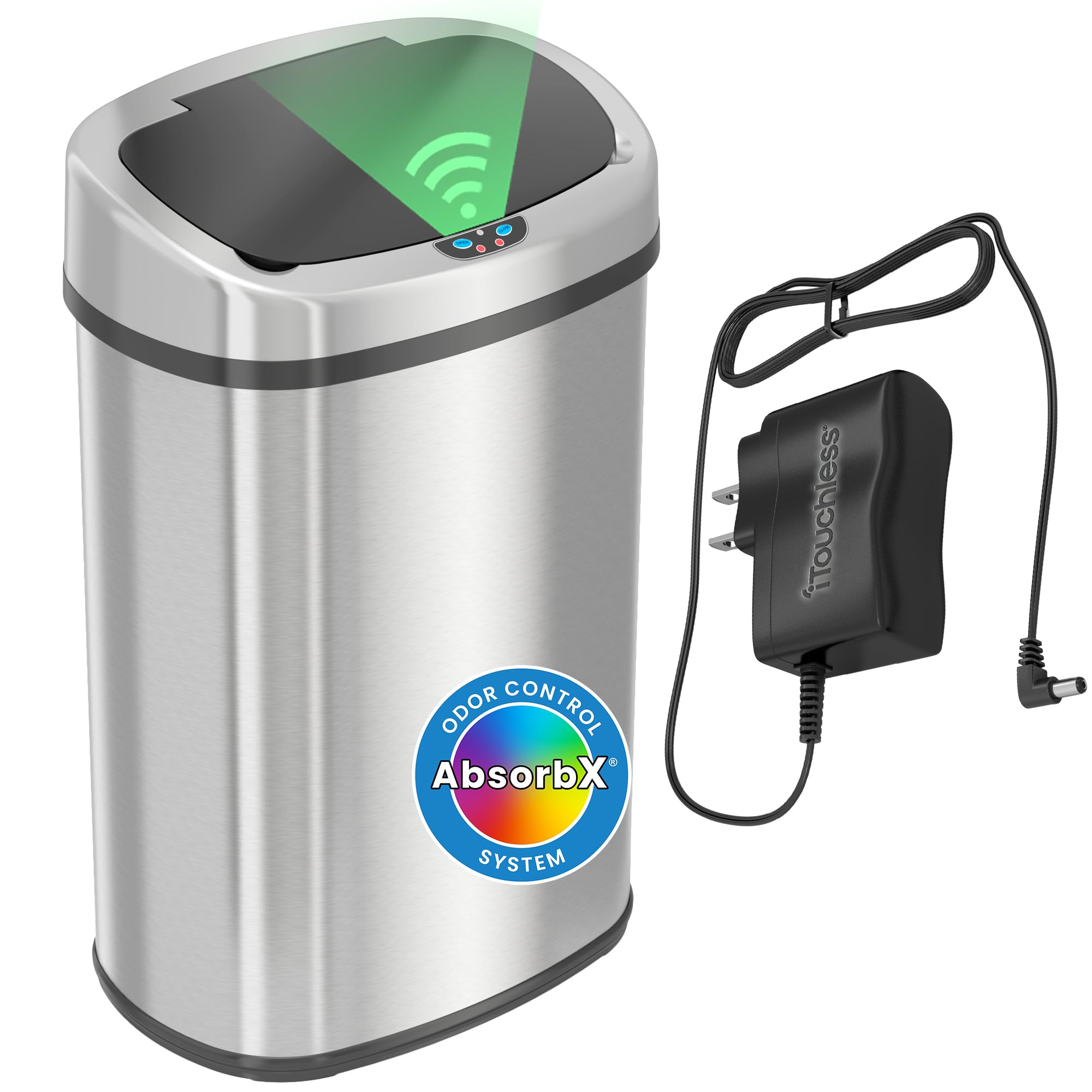 13 Gallon Oval Smart Sensor Trash Can – 50L, Odor Filter, Stainless Steel, Motion Activated, Soft-Close Lid