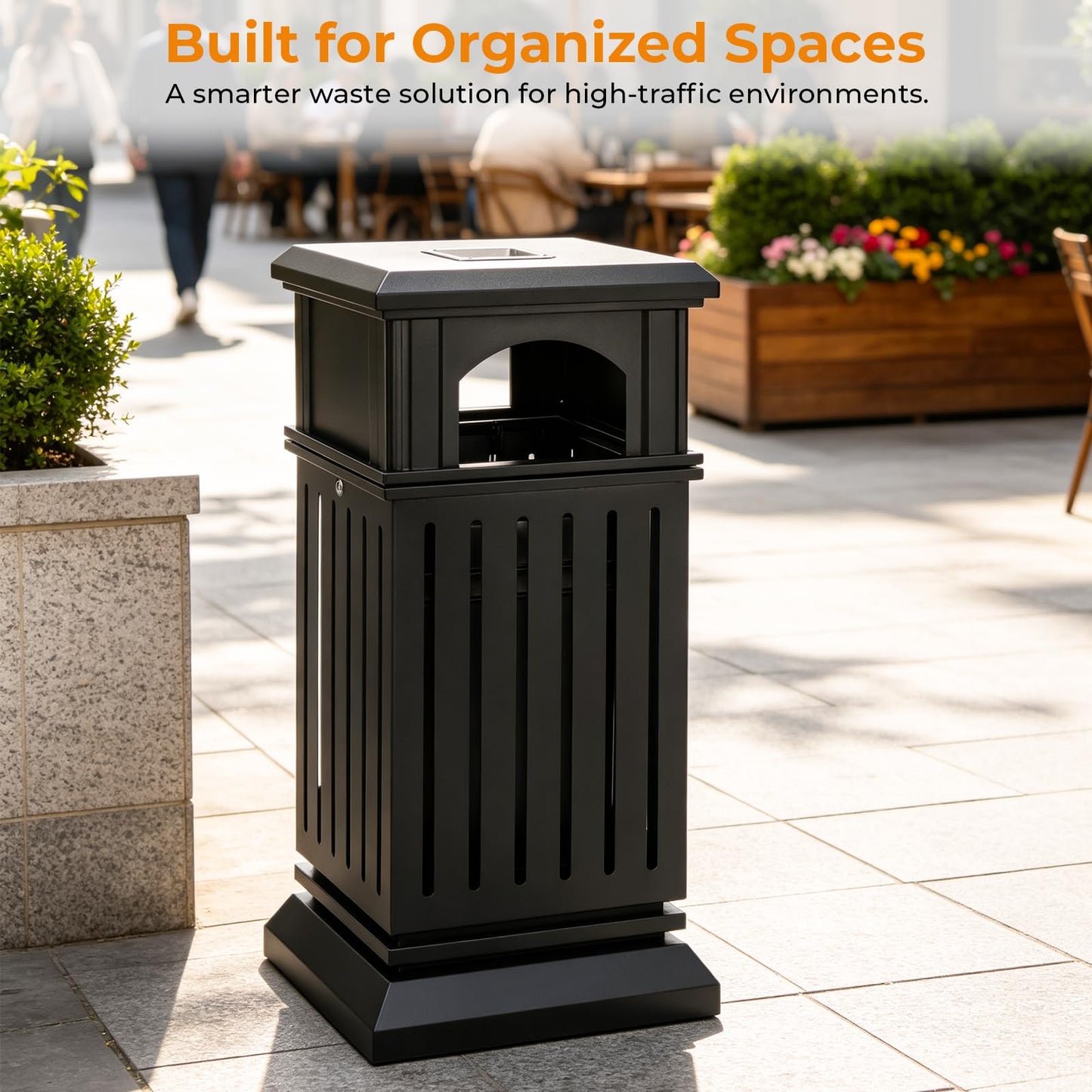 Outdoor Stainless Steel Trash Can – Commercial Heavy Duty Waste Bin, Locking Lid, Industrial Yard Garage Garbage Enclosure