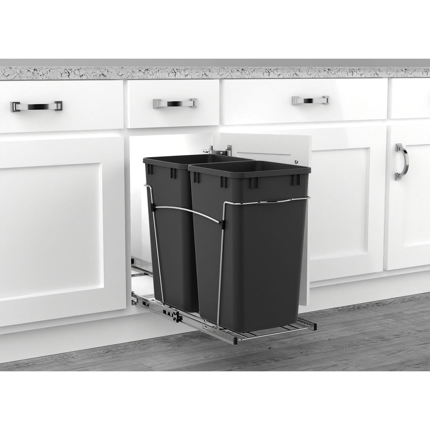 Pull-Out Trash Can for Kitchen Cabinets – Under Sink Sliding Waste Bin System, Soft-Close Organizer