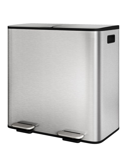 Double Step Trash Can – 2 x 8 Gallon, Stainless Steel, Dual Compartment, Soft-Close Lid, Recycling Bin