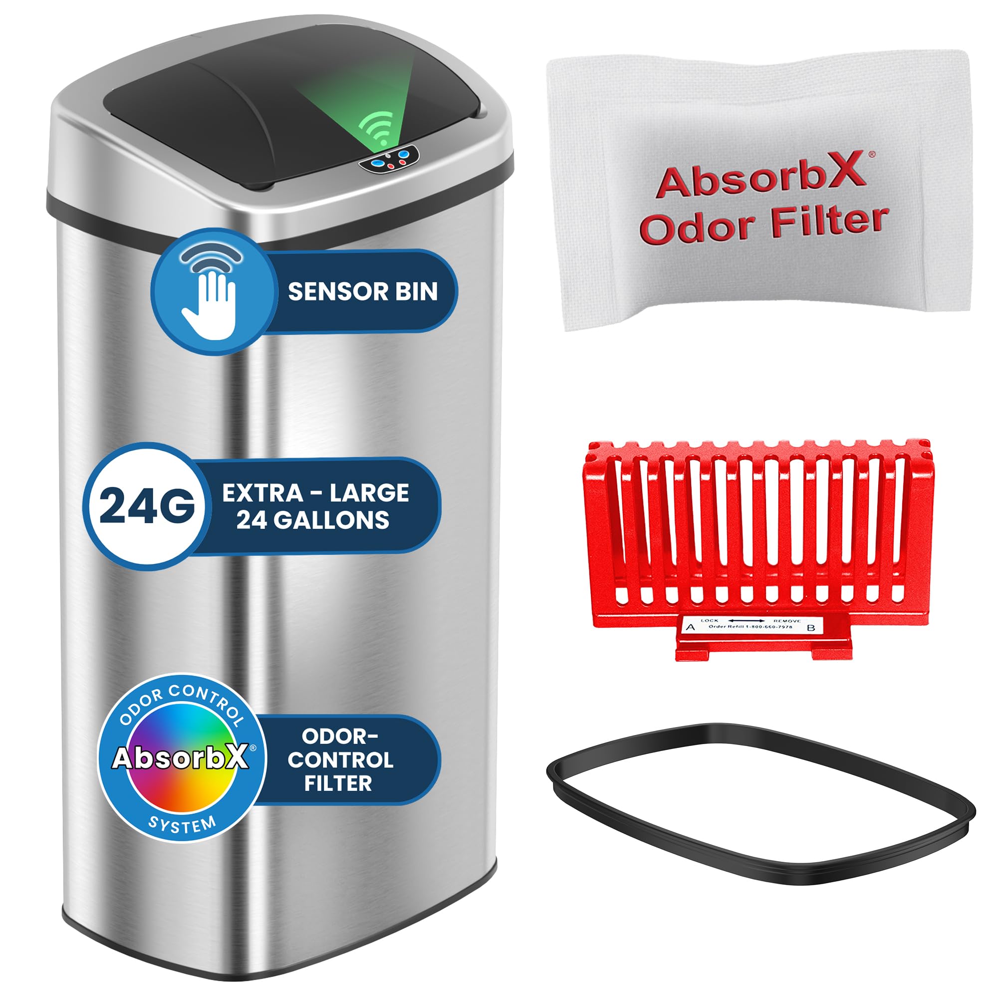 13 Gallon Oval Smart Sensor Trash Can – 50L, Odor Filter, Stainless Steel, Motion Sensor, Soft-Close Lid, Fingerprint Resistant