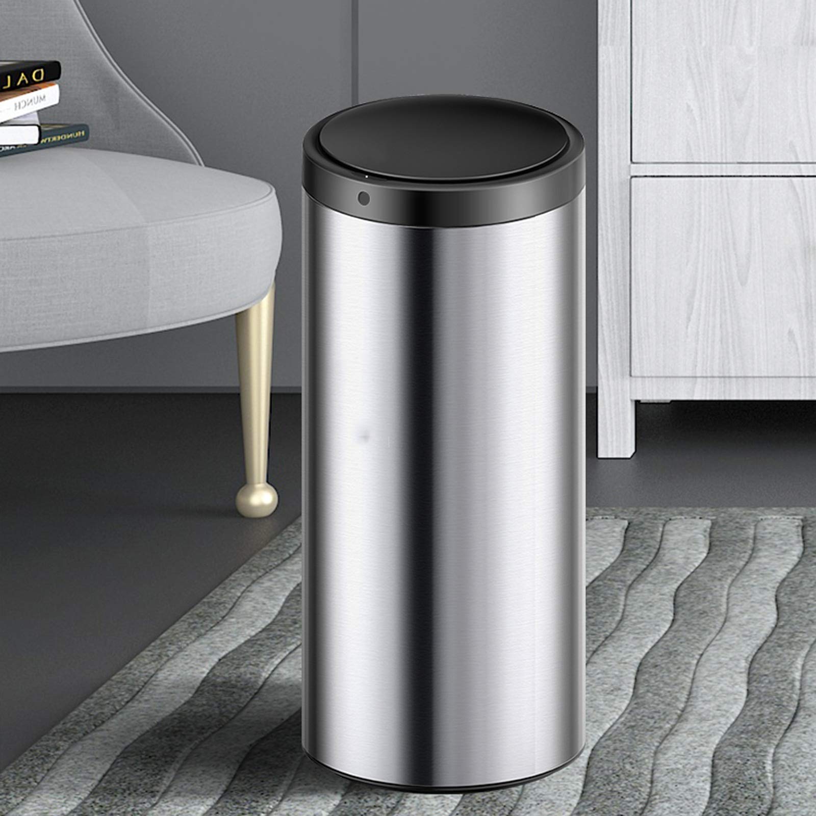 Smart Stainless Steel Kitchen Trash Can with Lid, Round Induction Waste Bin for Home & Living Room, 5.2–7.9 Gallon Capacity