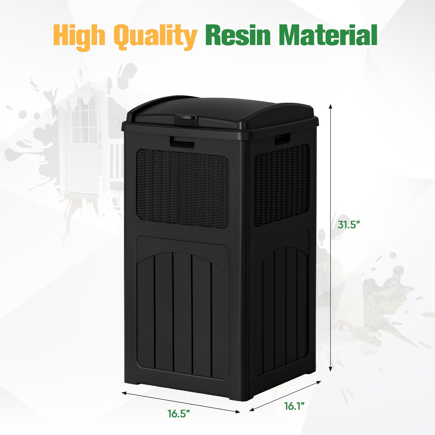 30 Gallon Outdoor Trash Can – Resin Hideaway Garbage Bin with Lid, Waterproof Patio Waste Container