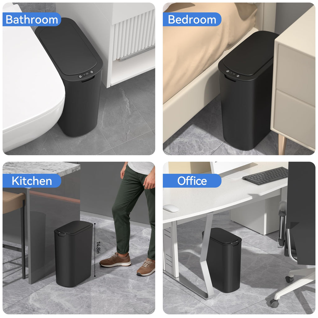 Bathroom Smart Trash Can – 5 Gallon / 18L, Touchless Motion Sensor, Slim Narrow Design, Lid, Home Office Bedroom RV