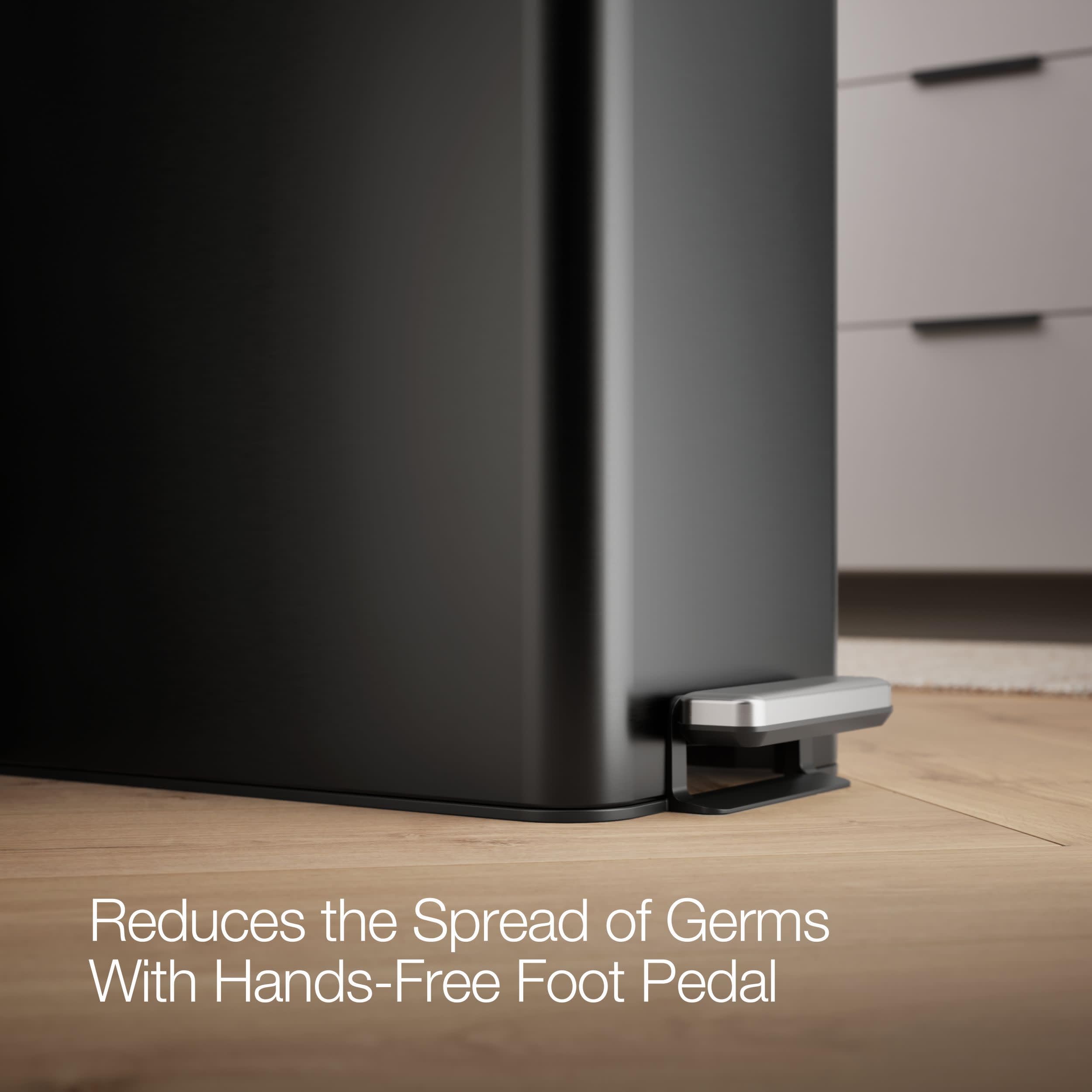 13 Gallon Slim Step Trash Can, Black Stainless Steel Space-Saving Bifold Lid Waste Bin