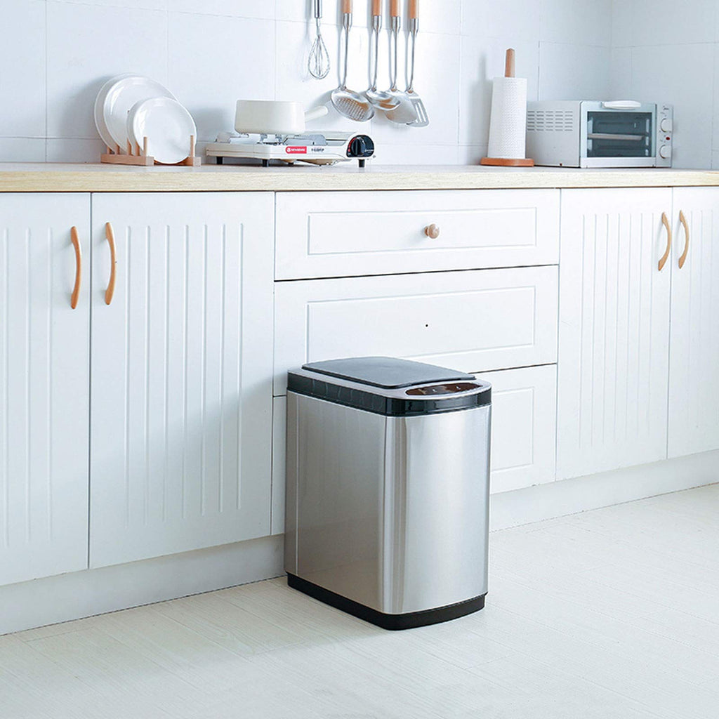 Smart Stainless Steel Touchless Trash Can, 20–30L Rectangular Kitchen Waste Bin with Lid