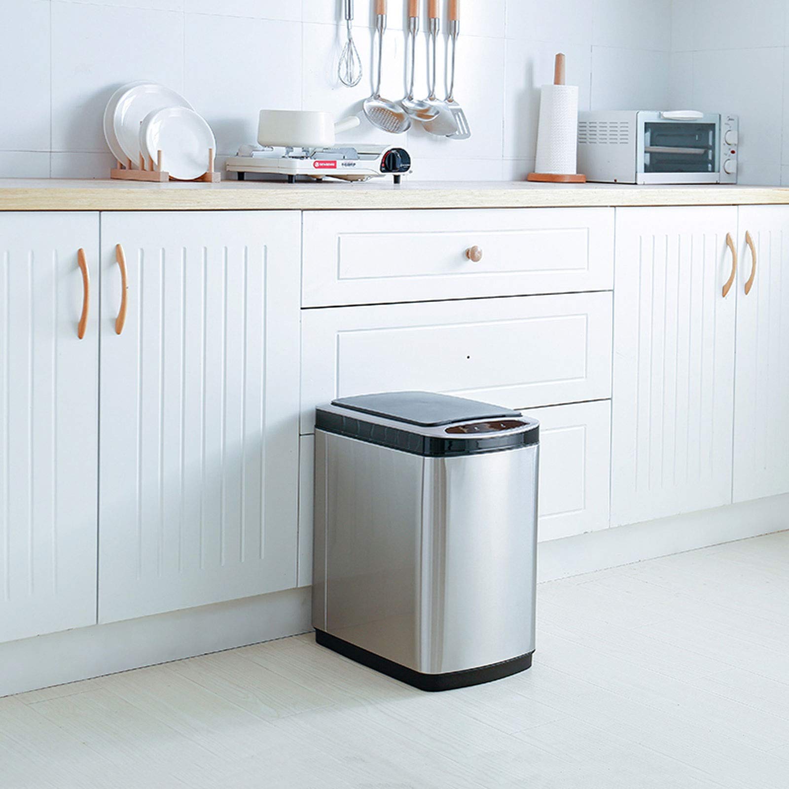 Smart Stainless Steel Touchless Trash Can, 20–30L Rectangular Kitchen Waste Bin with Lid