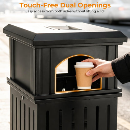 Outdoor Stainless Steel Trash Can – Commercial Heavy Duty Waste Bin, Locking Lid, Industrial Yard Garage Garbage Enclosure