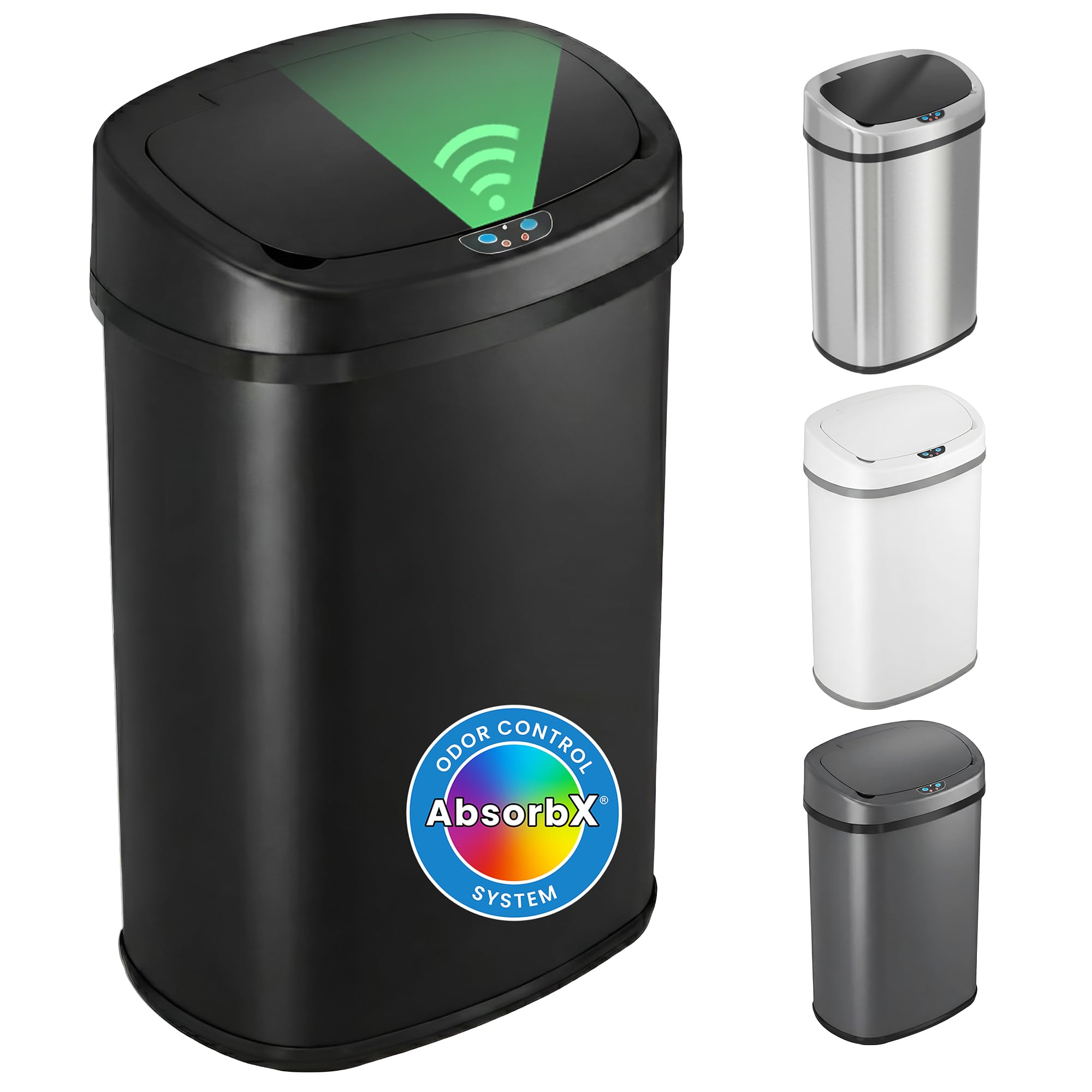 13 Gallon Oval Smart Sensor Trash Can – 50L, Odor Filter, Stainless Steel, Motion Activated, Soft-Close Lid