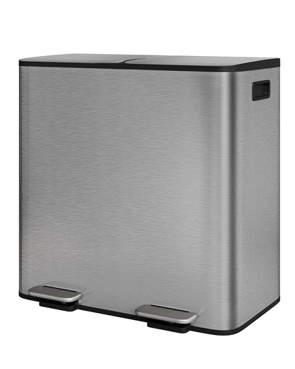 Double Step Trash Can – 2 x 8 Gallon, Stainless Steel, Dual Compartment, Soft-Close Lid, Recycling Bin