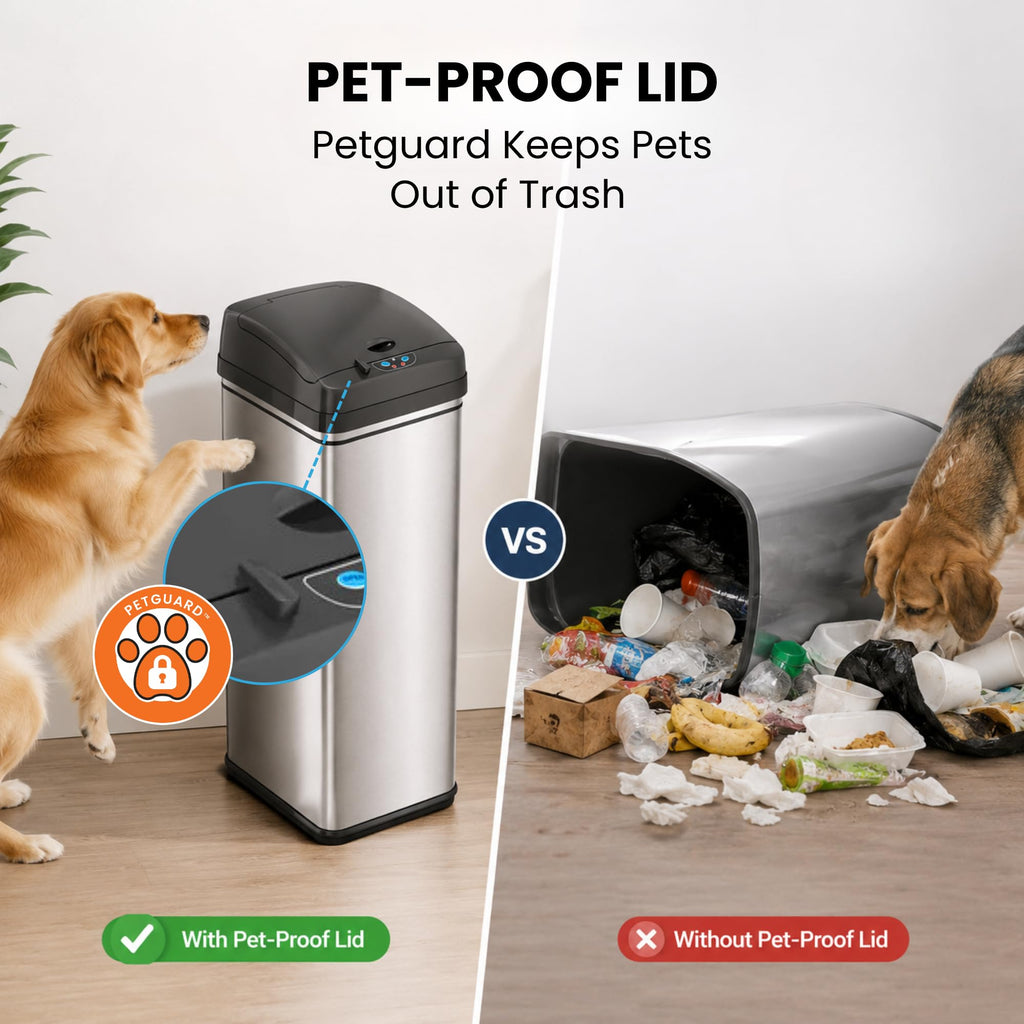 13 Gallon Oval Smart Sensor Trash Can – 50L, Odor Filter, Stainless Steel, Motion Activated, Soft-Close Lid