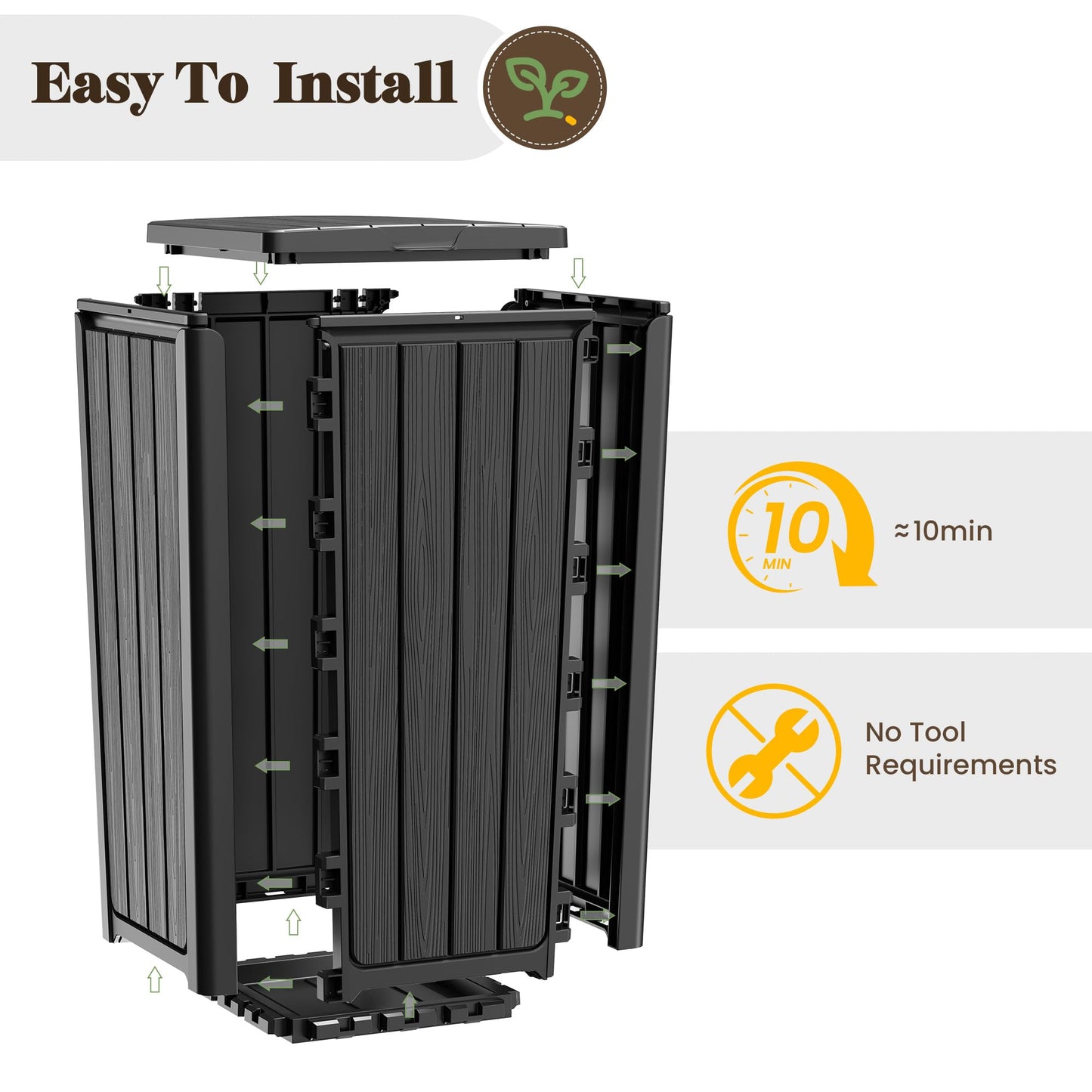 Outdoor Trash Can with Lid – Waterproof Resin Garbage Bin, Patio Garage Deck Backyard Waste Container