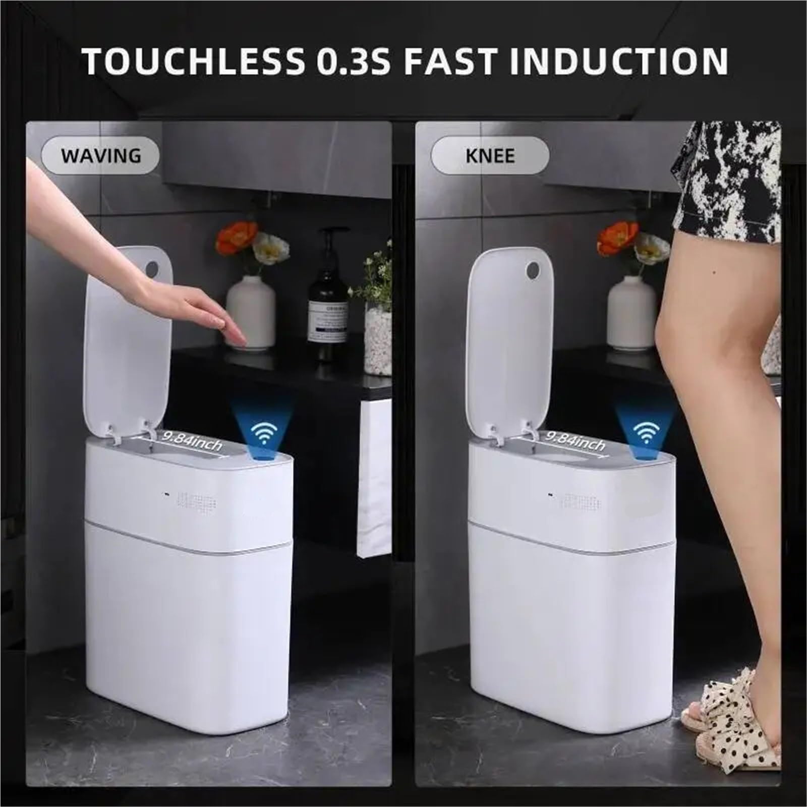 15L Smart Sensor Trash Can for Bathroom & Kitchen, Slim Minimalist Indoor Waste Bin