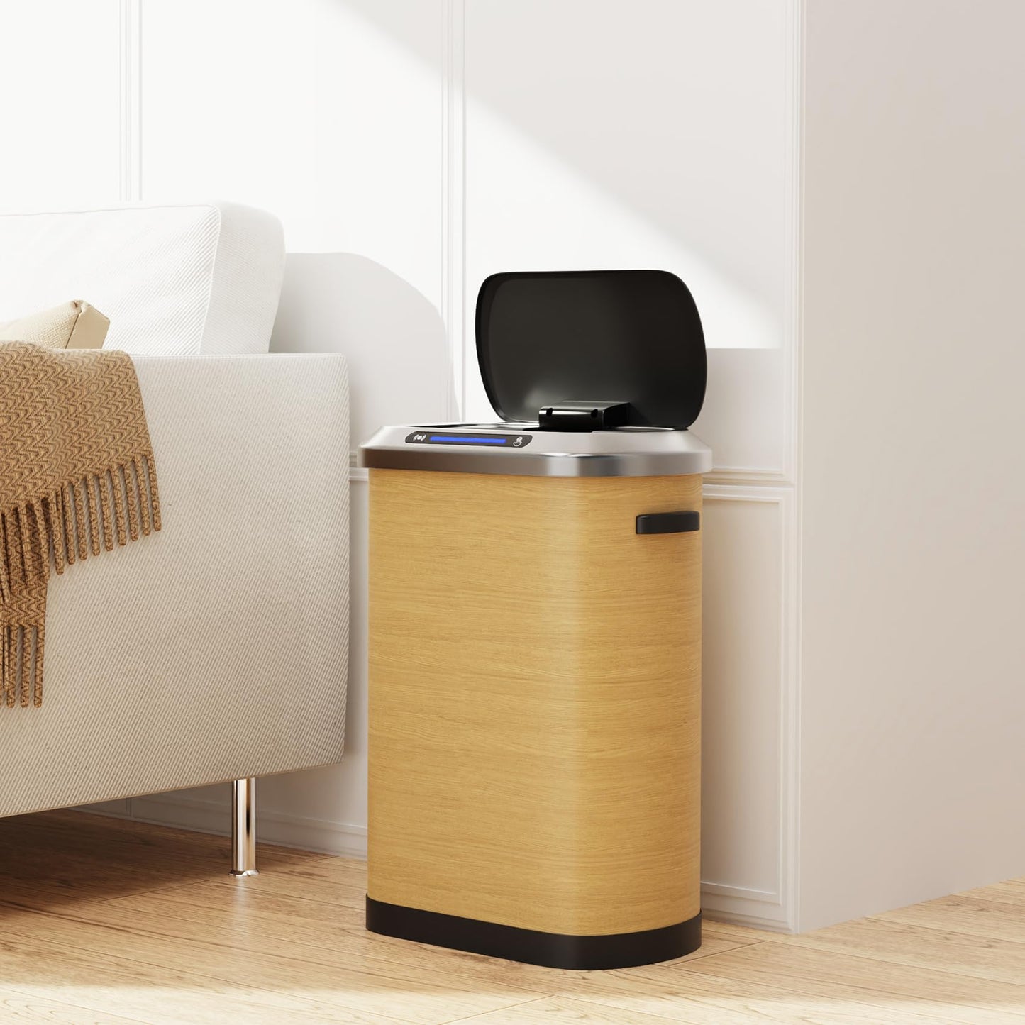 13 Gallon Smart Sensor Trash Can – 50L, Stainless Steel, Motion Lid, Silent Opening, Kitchen Office Bedroom Bin