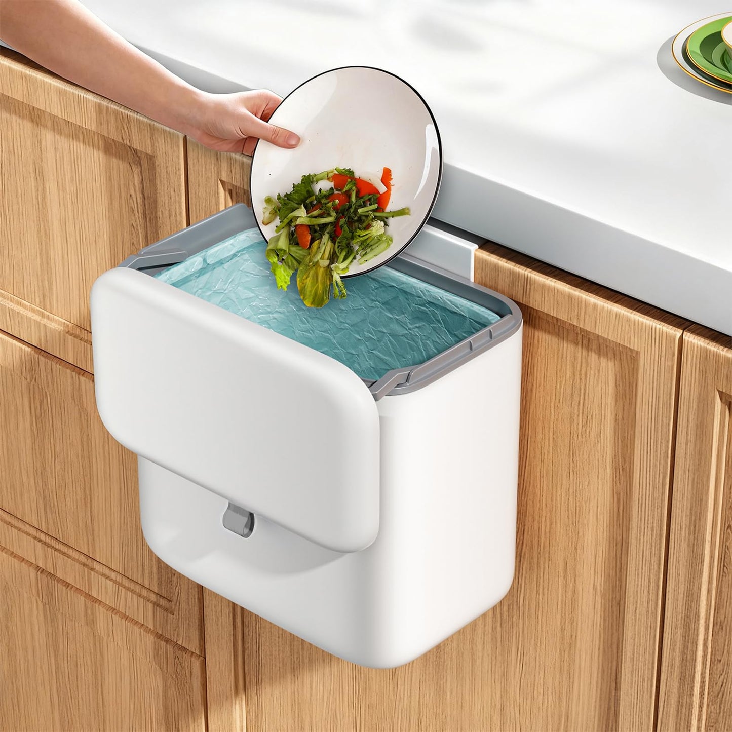 Kitchen Compost Bin – 2.6 Gallon, Hanging / Countertop, Lid, Food Waste Bin, Indoor Outdoor Use