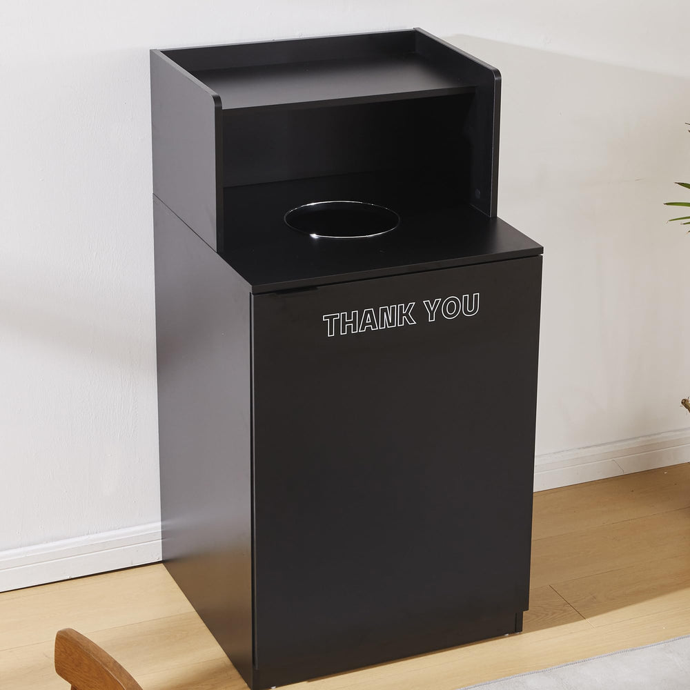 32 Gallon Commercial Restaurant Trash Cabinet – Wooden Enclosure, Large Waste Bin, Tray Holder, Door, Kitchen Office Cafeteria Garbage Container