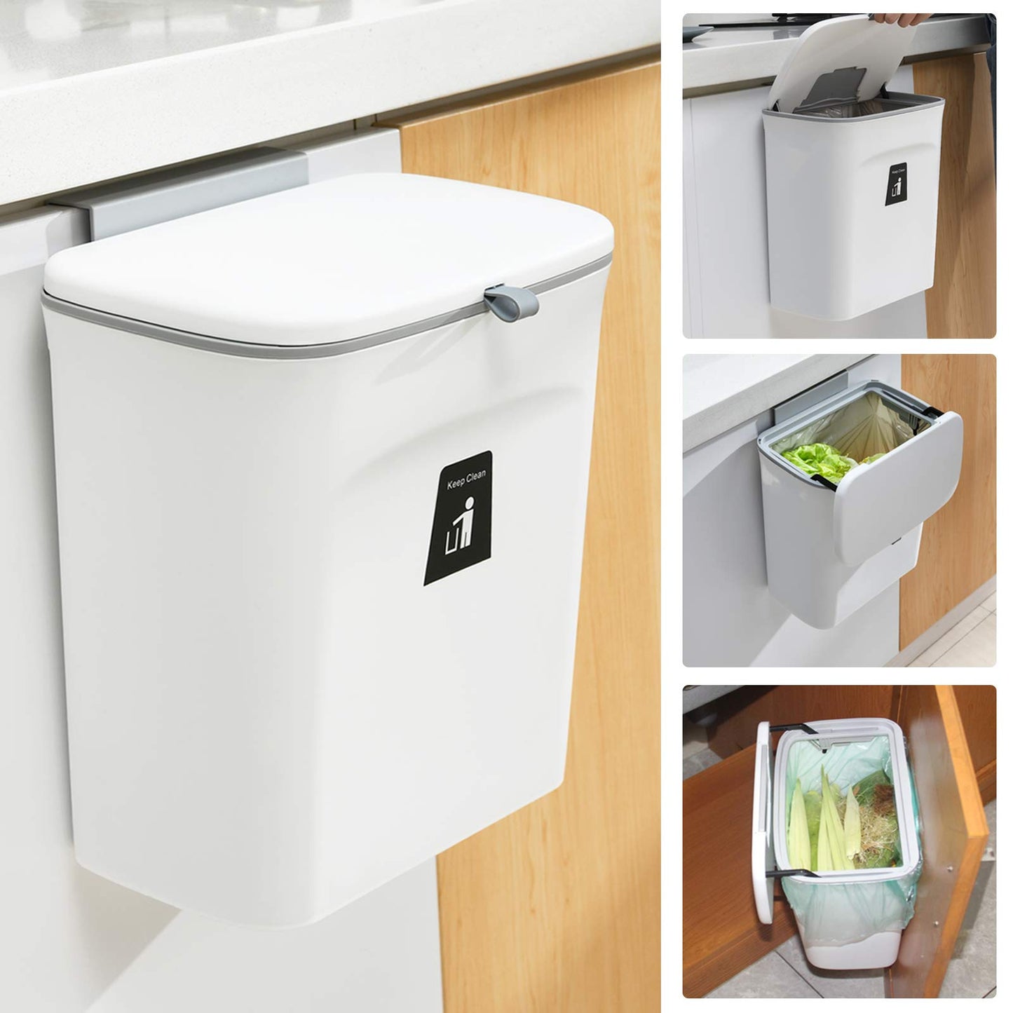 2.4 Gallon Kitchen Compost Bin – Countertop / Under Sink, Hanging Lid, Mountable Indoor Waste Bin