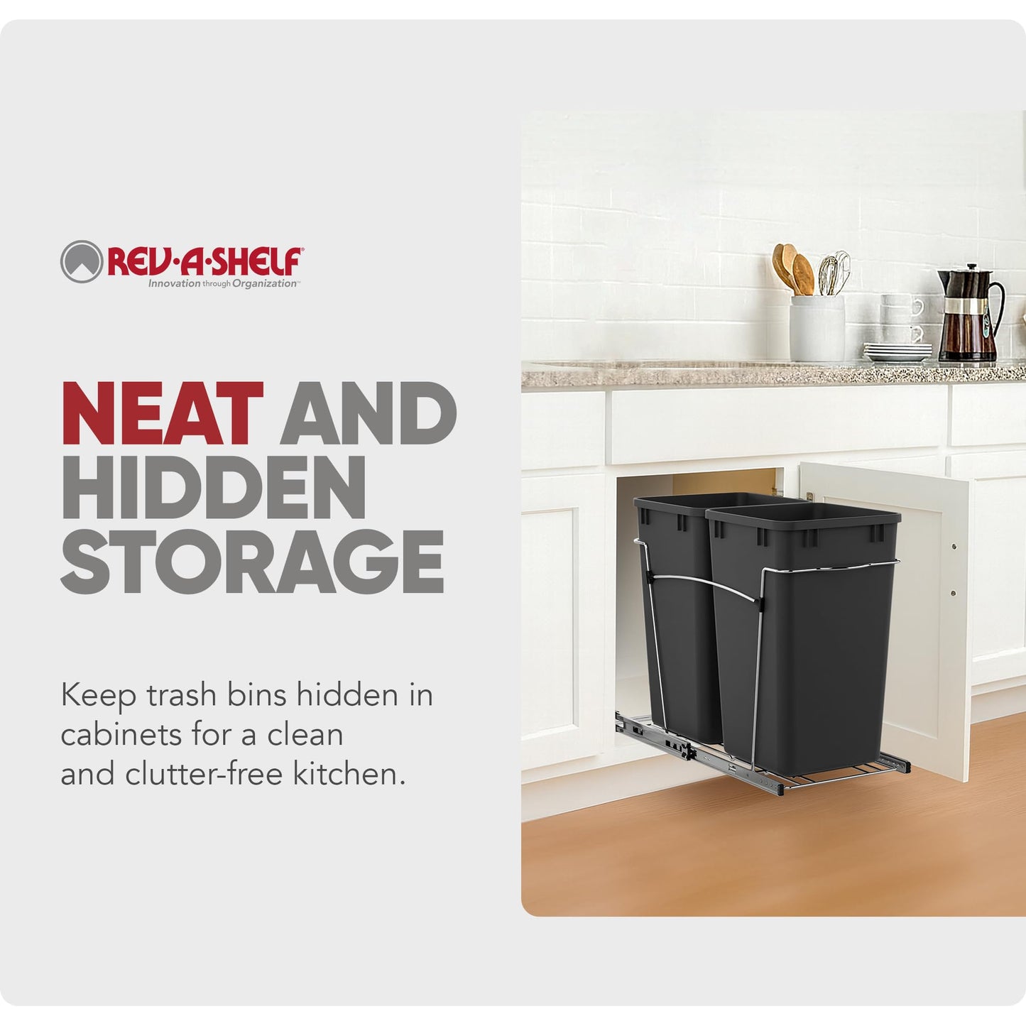 Pull-Out Trash Can for Kitchen Cabinets – Under Sink Sliding Waste Bin System, Soft-Close Organizer
