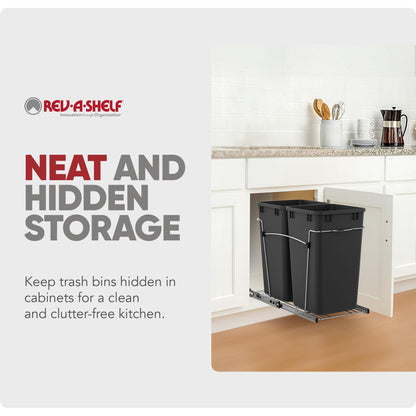 Pull-Out Trash Can for Kitchen Cabinets – Under Sink Sliding Waste Bin System, Soft-Close Organizer