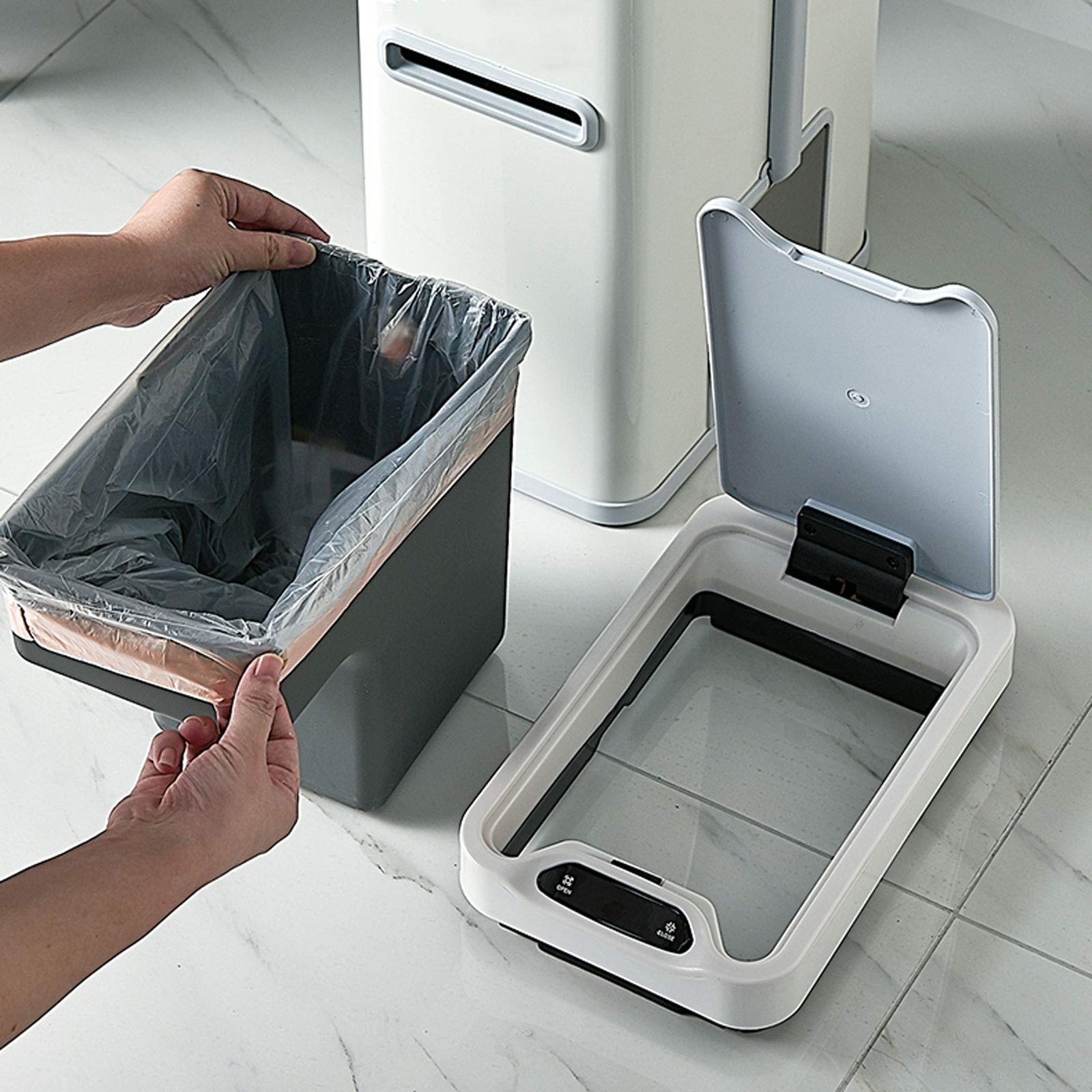 Smart Induction Trash Can with Lid, 7L Bathroom & Kitchen Waste Bin with Accessories Set