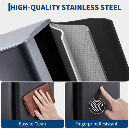 16 Gallon Triple Compartment Trash Can – Stainless Steel, Foot Pedal, Removable Buckets, Lid, Recycling Bin Combo