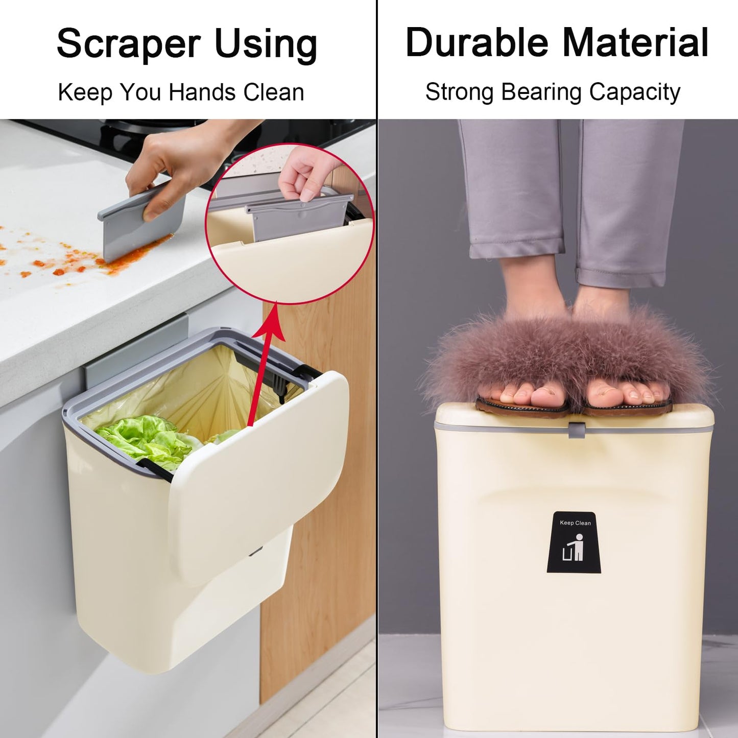 2.4 Gallon Kitchen Compost Bin – Countertop / Under Sink, Hanging Lid, Mountable Indoor Waste Bin