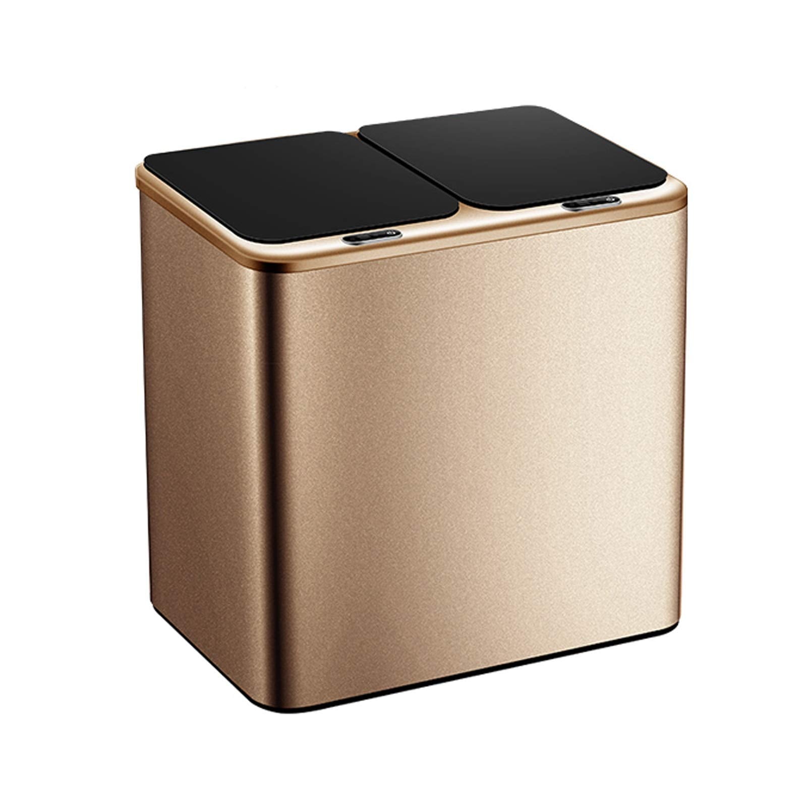 Smart Dual Compartment Sensor Trash Can, Large Capacity Stainless Steel Kitchen Waste Bin with Lid
