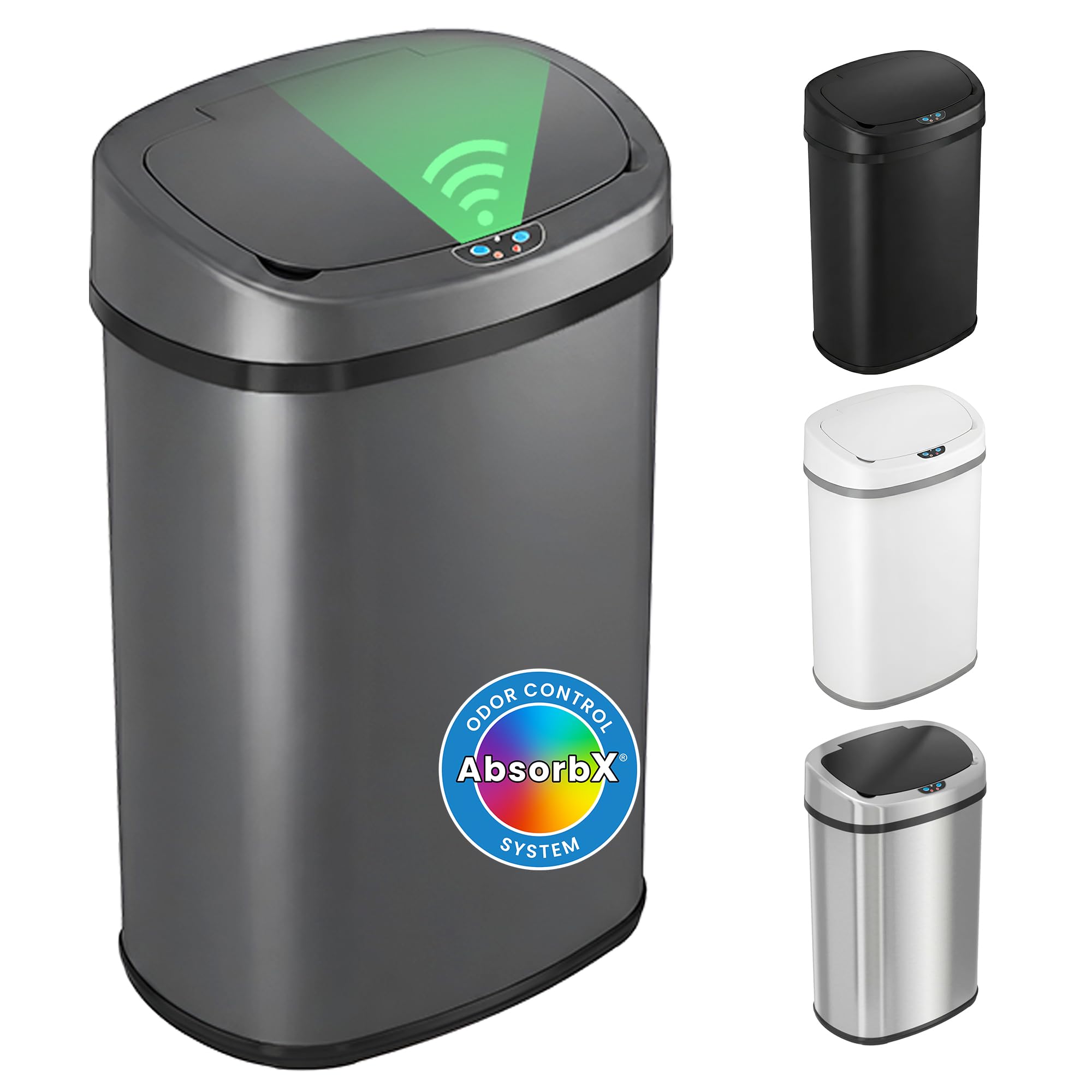 13 Gallon Oval Smart Sensor Trash Can – 50L, Odor Filter, Stainless Steel, Motion Activated, Soft-Close Lid
