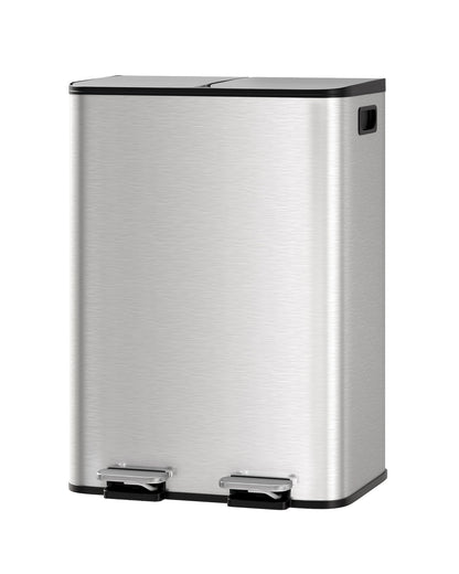 Double Step Trash Can – 2 x 8 Gallon, Stainless Steel, Dual Compartment, Soft-Close Lid, Recycling Bin