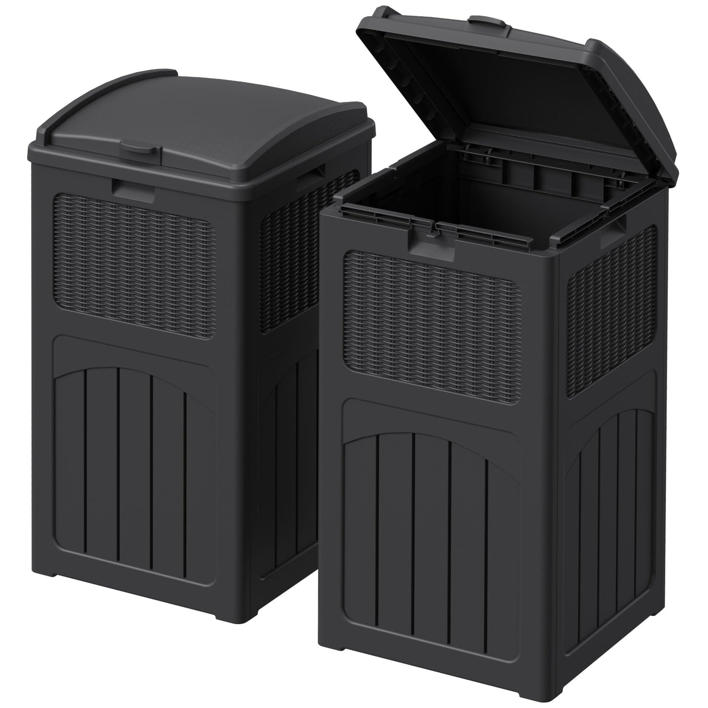 33 Gallon Outdoor Trash Can – Hideaway Resin Waste Bin, Waterproof, Tiered Lid, Patio Deck Backyard Garbage Container