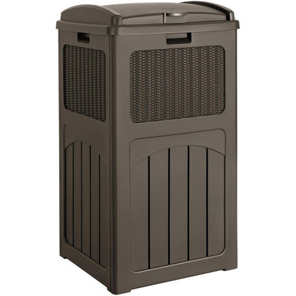 33 Gallon Outdoor Trash Can – Hideaway Resin Waste Bin, Waterproof, Tiered Lid, Patio Deck Backyard Garbage Container