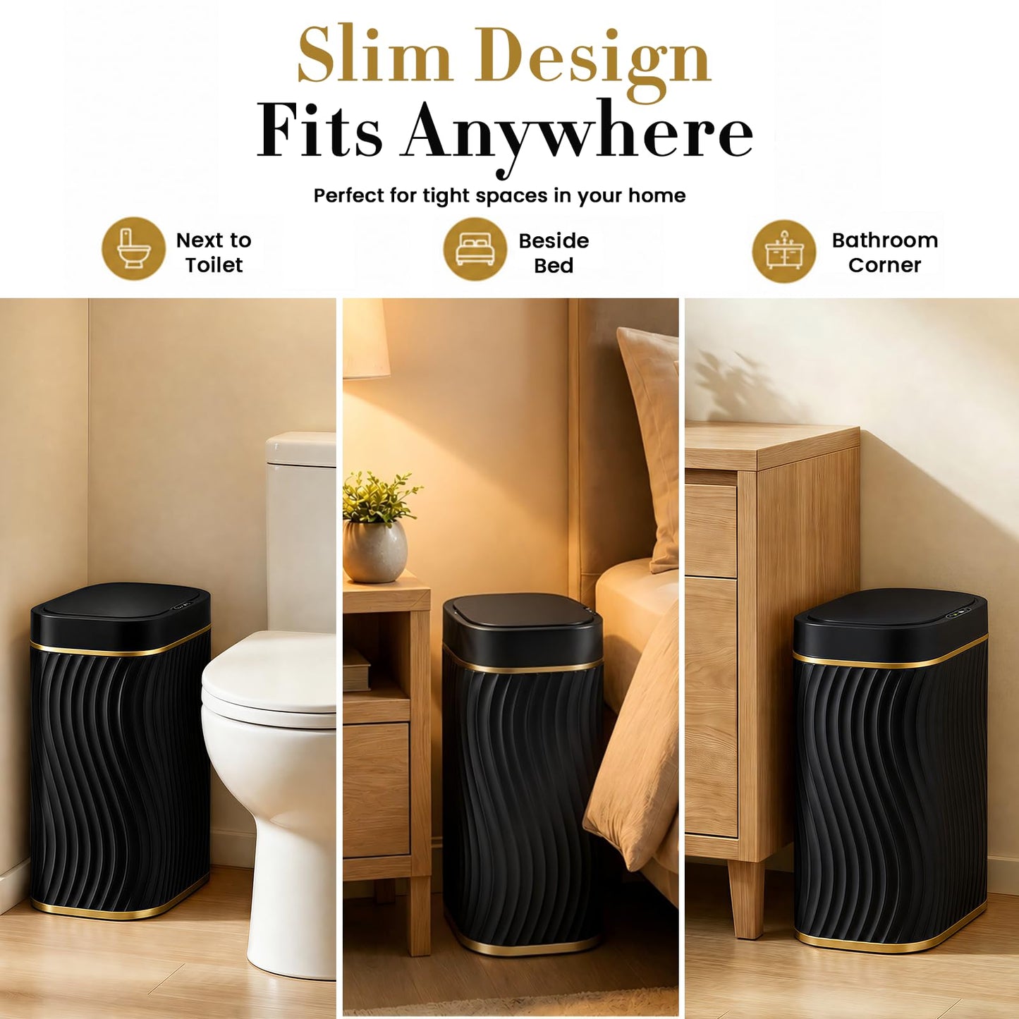 2.6 Gallon Smart Sensor Trash Can – Touchless Lid, Slim Waterproof Bathroom Bin, Compact Bedroom Office Waste Bin