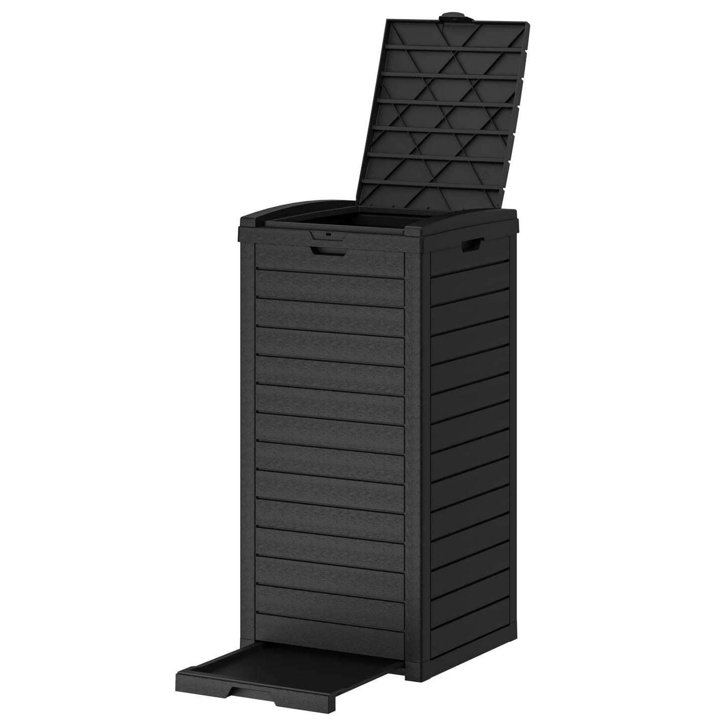 Outdoor Trash Can with Lid – Waterproof Resin Garbage Bin, Patio Garage Deck Backyard Waste Container