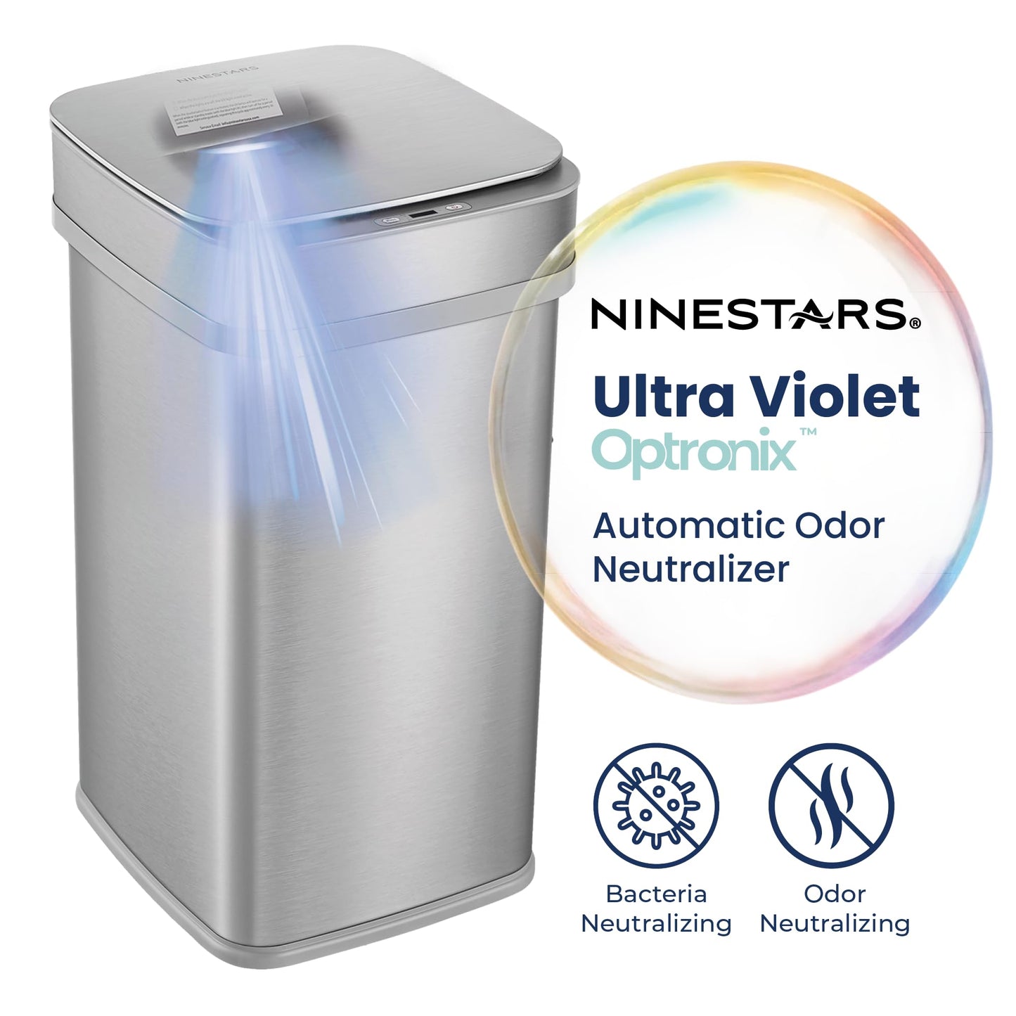 Smart Sensor Trash Can – 13 Gallon / 50L, UV Ozone Odor Control, Motion Lid, Stainless Steel, Kitchen Office Bin