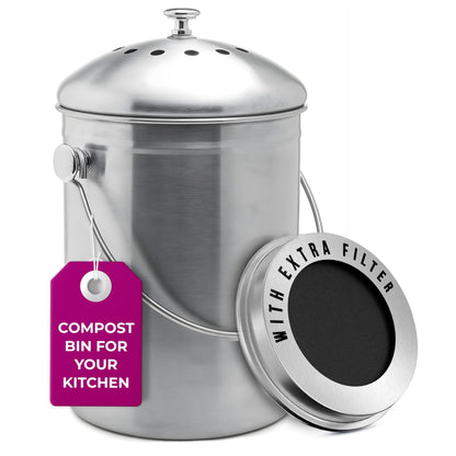 Compost Bin – 1.3 Gallon, Kitchen Countertop Waste Bin, Charcoal Filter, Odor Control