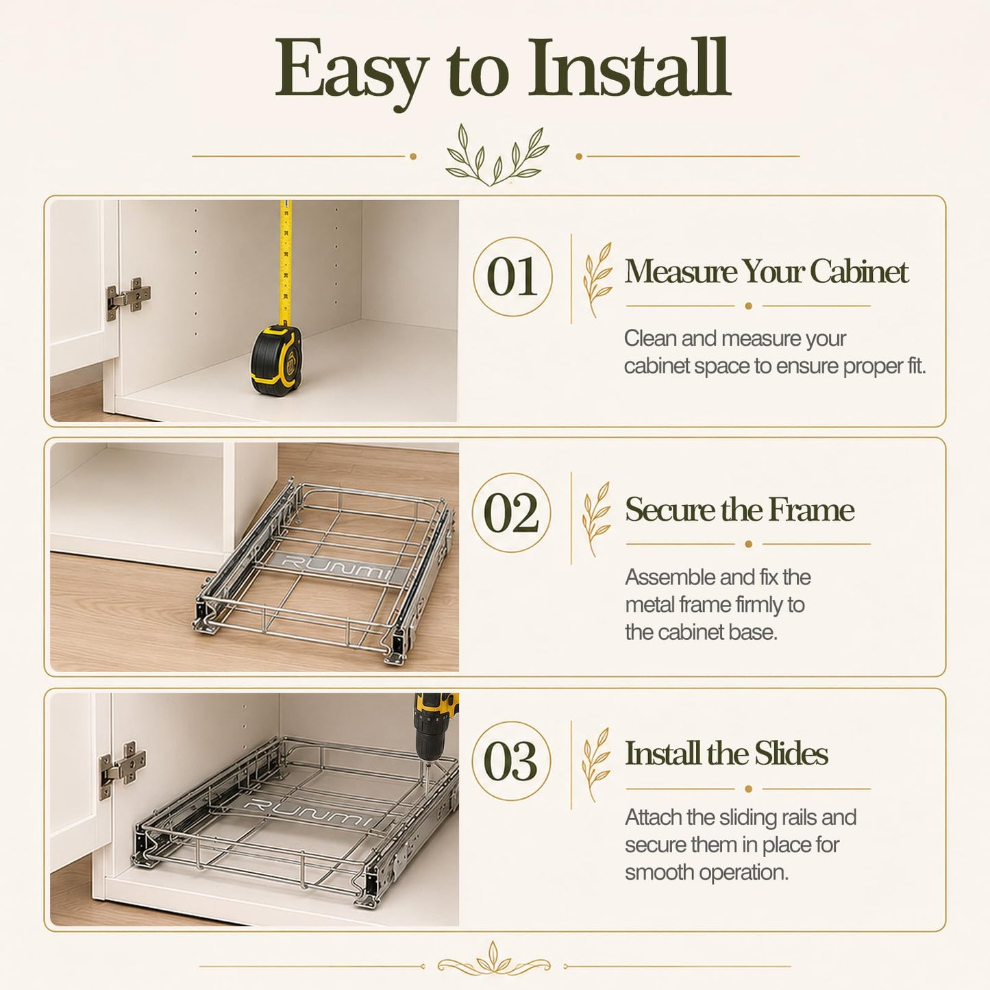 RUNMI Pull Out Trash Can Under Cabinet Under Sink Trash Can Pull Out with Handle