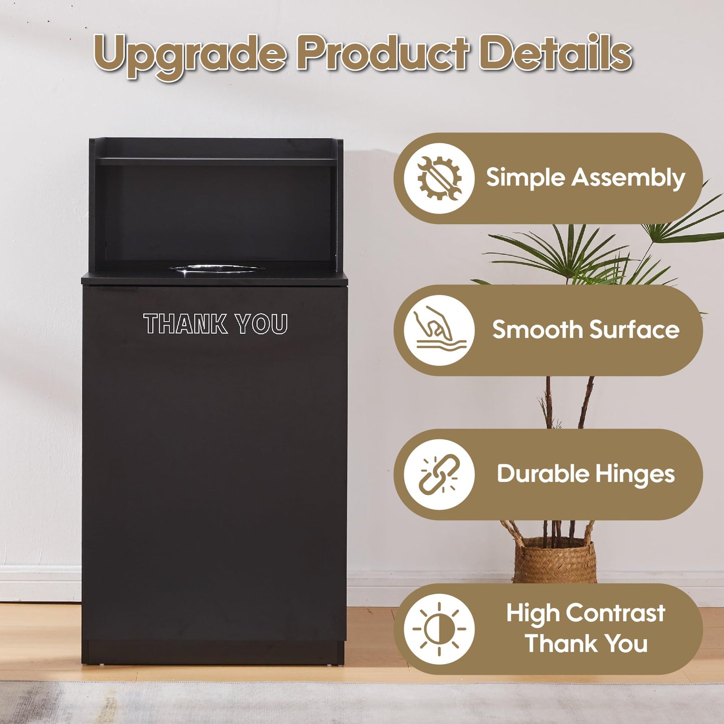 32 Gallon Commercial Restaurant Trash Cabinet – Wooden Enclosure, Large Waste Bin, Tray Holder, Door, Kitchen Office Cafeteria Garbage Container