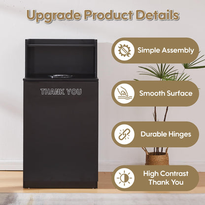 32 Gallon Commercial Restaurant Trash Cabinet – Wooden Enclosure, Large Waste Bin, Tray Holder, Door, Kitchen Office Cafeteria Garbage Container