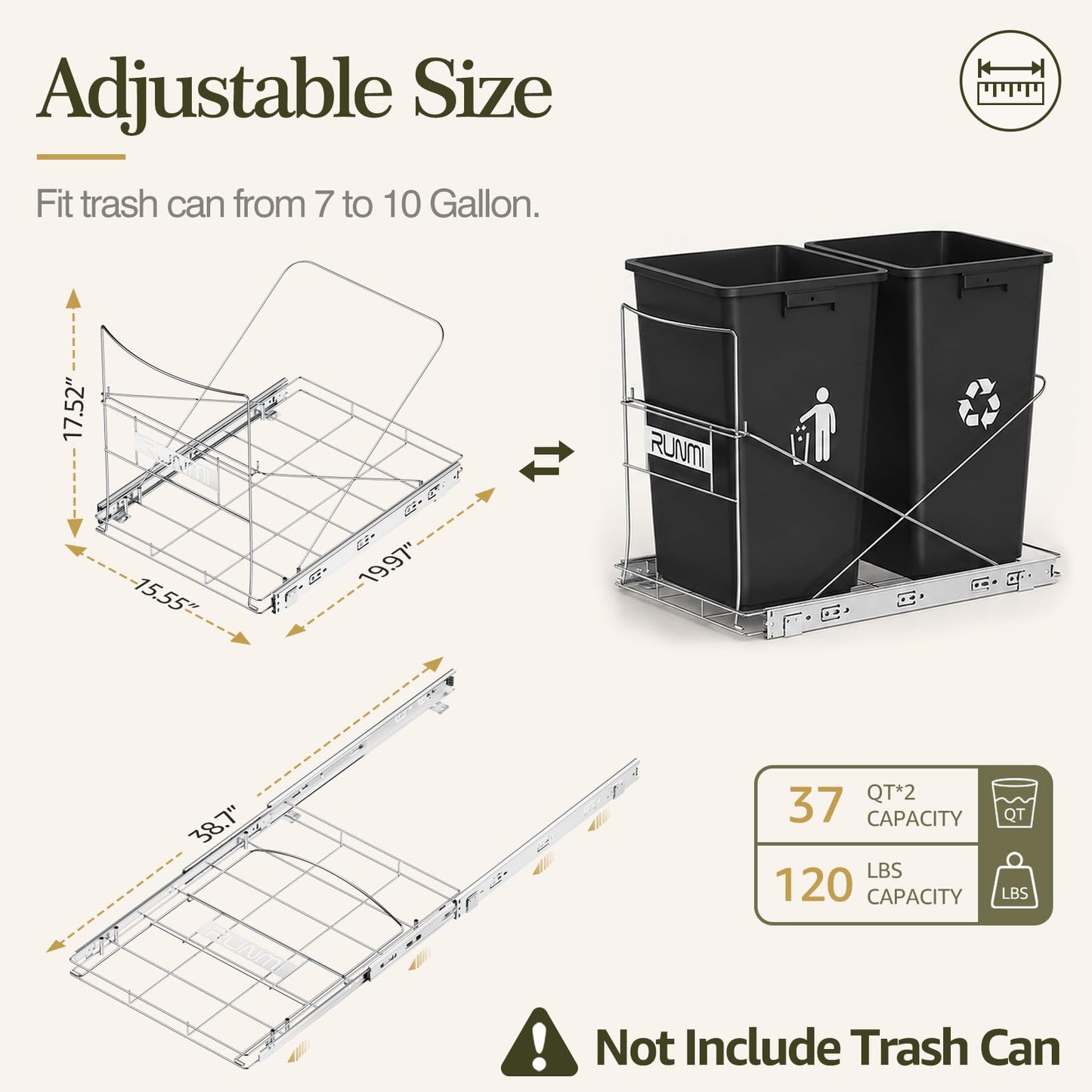 RUNMI Pull Out Trash Can Under Cabinet Under Sink Trash Can Pull Out with Handle