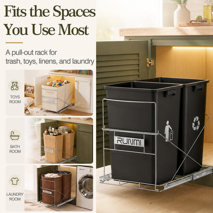 RUNMI Pull Out Trash Can Under Cabinet Under Sink Trash Can Pull Out with Handle