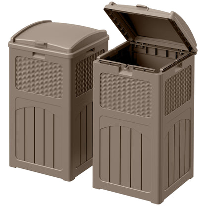 33 Gallon Outdoor Trash Can – Hideaway Resin Waste Bin, Waterproof, Tiered Lid, Patio Deck Backyard Garbage Container