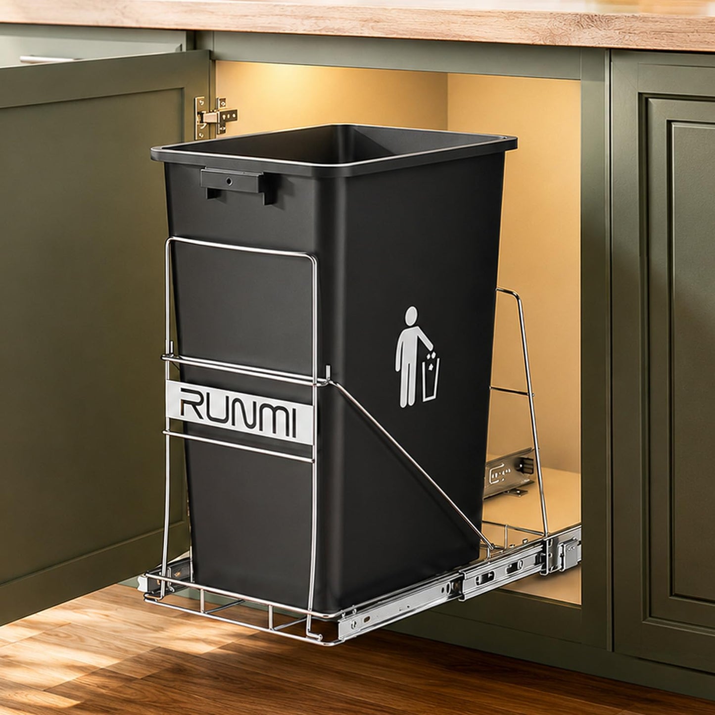 RUNMI Pull Out Trash Can Under Cabinet Under Sink Trash Can Pull Out with Handle