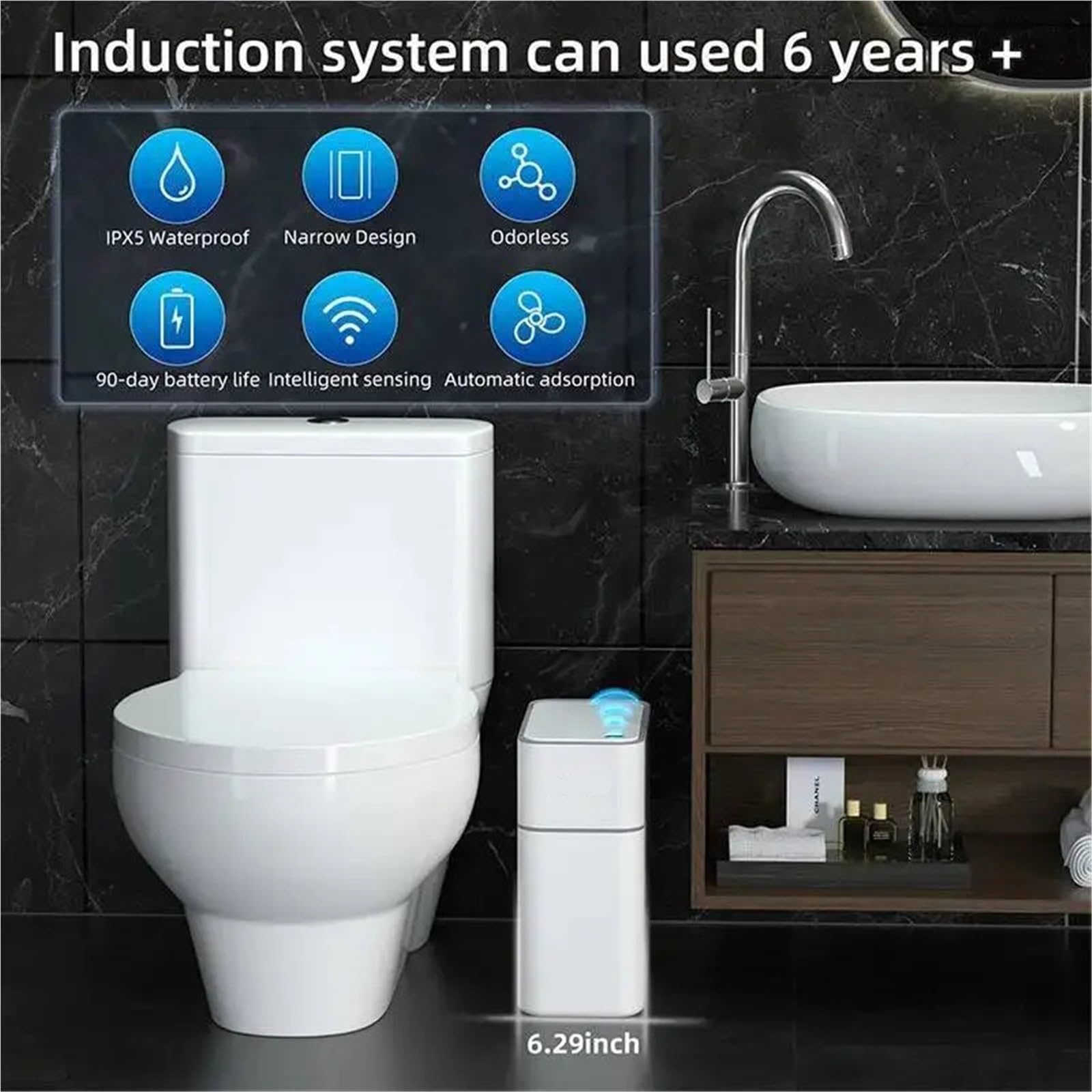 15L Smart Sensor Trash Can for Bathroom & Kitchen, Slim Minimalist Indoor Waste Bin