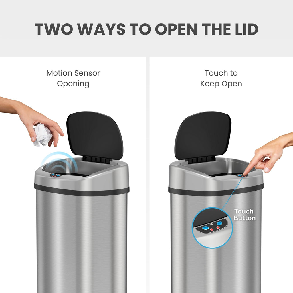 13 Gallon Oval Smart Sensor Trash Can – 50L, Odor Filter, Stainless Steel, Motion Sensor, Soft-Close Lid, Fingerprint Resistant